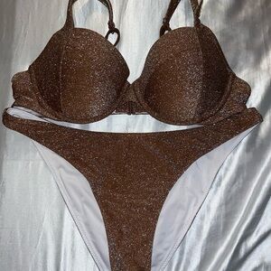 PINK Victoria's Secret Glitter Brown Push-Up Bikini Set